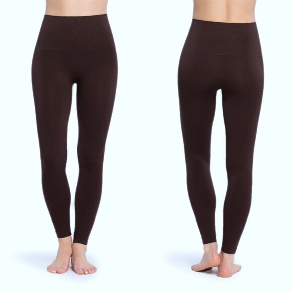 SPANX Pants - SPANX Look at Me Now Seamless Leggings High Rise Dark Brown Size Large L EUC